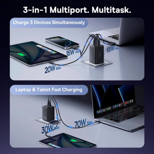 Адаптер сетевой BASEUS EnerFill FE11 Fast Charger |1USB/2Type-C, 100W/3A, PD/QC|