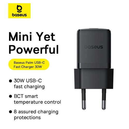 Адаптер мережевий BASEUS C to C cable Palm Fast Charger set |1Type-C, 30W/3A, PD/QC| black