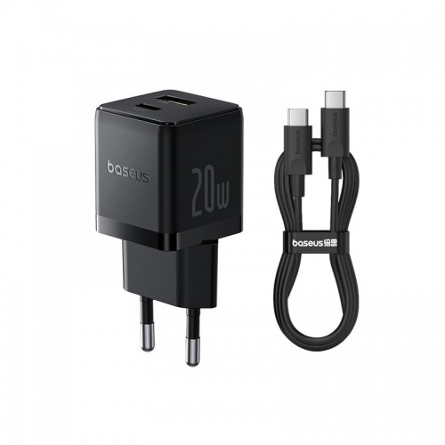 Адаптер мережевий BASEUS C to C cable Palm Fast Charger set |1USB/1Type-C, 20W/3A, PD/QC| black