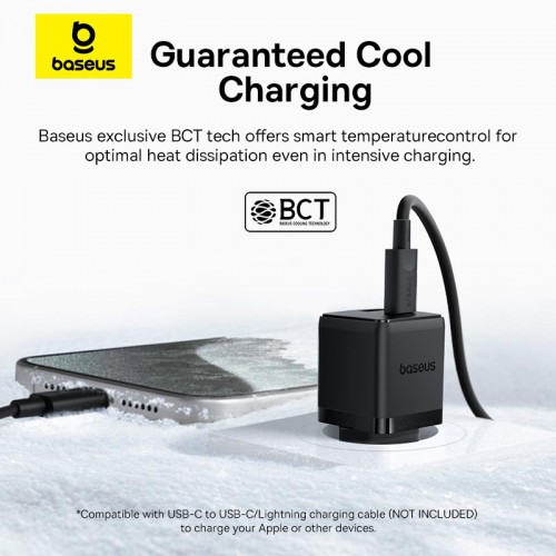 Адаптер мережевий BASEUS C to C cable Palm Fast Charger set |1USB/1Type-C, 20W/3A, PD/QC| black