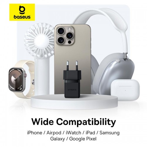 Адаптер мережевий BASEUS C to C cable Palm Fast Charger set |1USB/1Type-C, 30W/3A, PD/QC| black