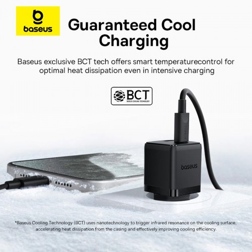 Адаптер мережевий BASEUS C to C cable Palm Fast Charger set |1USB/1Type-C, 30W/3A, PD/QC| black