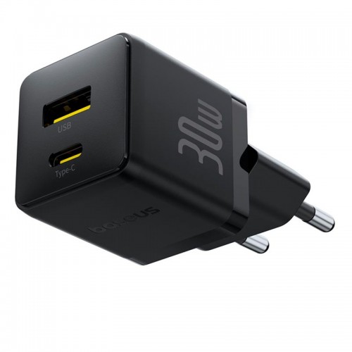 Адаптер мережевий BASEUS C to C cable Palm Fast Charger set |1USB/1Type-C, 30W/3A, PD/QC| black