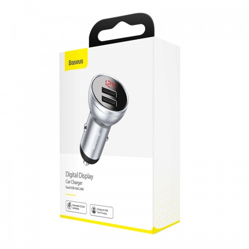 Адаптер автомобільний BASEUS Digital Display Dual USB |2USB, 4.8A, 24W| (CCBX-0S) grey