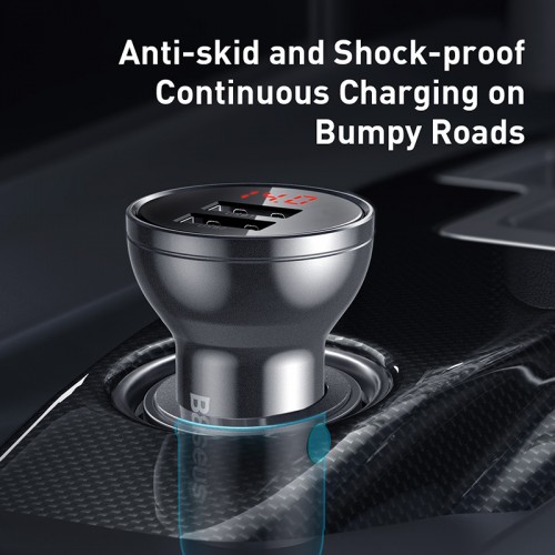 Адаптер автомобільний BASEUS Digital Display Dual USB |2USB, 4.8A, 24W| (CCBX-0S) grey