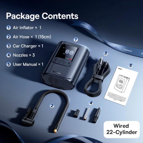 Портативный компрессор BASEUS GoTrip VA1 Super Mini Wired Inflator 22-Cylinder