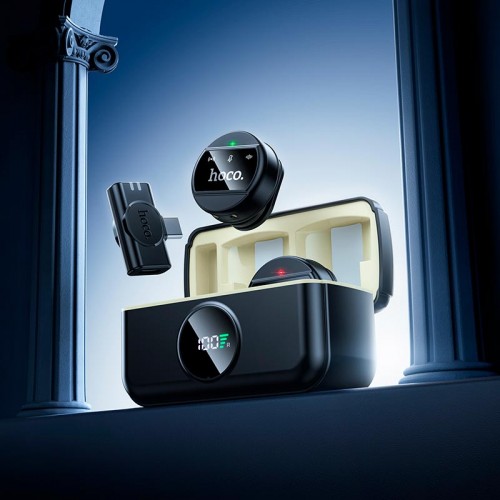 Микрофон HOCO Bright 2-в-1 беспроводной микрофон с кейсом (iP/Type-C) L22 |2.4G, 15 м, 5–6 ч| чёрный