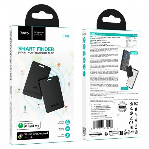 Пошуковий трекер HOCO Nida Dual card type anti-lost device E102 (wireless charging model) |Apple Find My/Android HUB, IP68| black