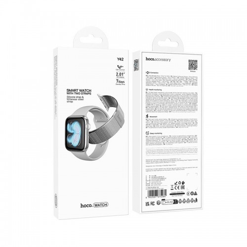 Smart watch HOCO Y42 (call version) |2.01", Track, HeartRate, 7 Days, BT5.3| silver