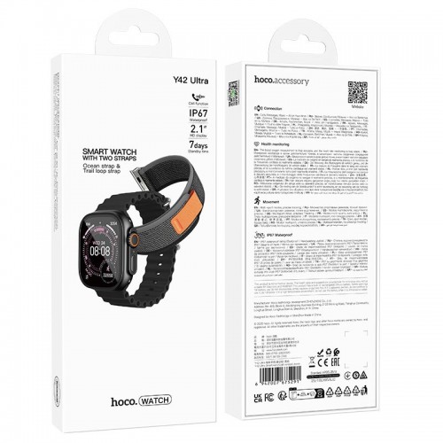 Smart watch HOCO Y42 Ultra (call version) |2.1", Track, HeartRate, 3-5 Days, IP67, GPS, BT5.3| black