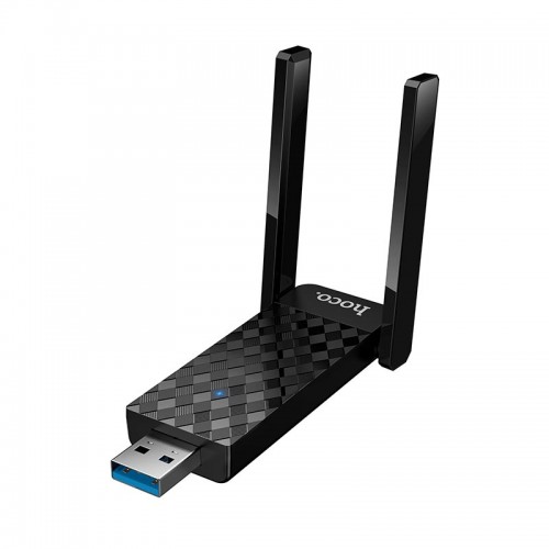 WiFi Adapter HOCO WiFi6 USB external dual antenna wireless network card HI34 |2.4G/5G, 600Mbs| black