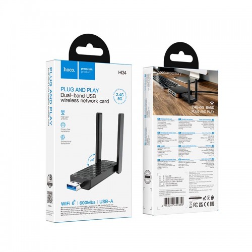 WiFi Adapter HOCO WiFi6 USB external dual antenna wireless network card ...