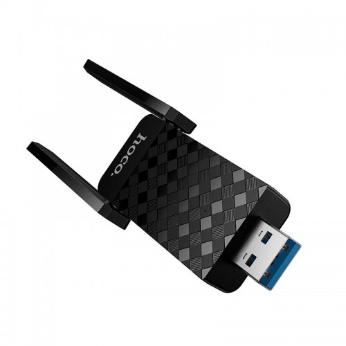 WiFi Adapter HOCO WiFi6 USB external dual antenna wireless network card HI34 |2.4G/5G, 600Mbs| black