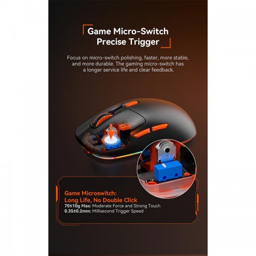 Миша MEETION Проводная + 2.4G + Bluetooth игровая мышь с зарядной базой GW38 | 6 кнопок, 8000 dpi, 30–60 ч, RGB | чёрная