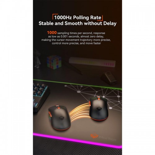 Миша MEETION Проводная + 2.4G + Bluetooth игровая мышь с зарядной базой GW38 | 6 кнопок, 8000 dpi, 30–60 ч, RGB | чёрная