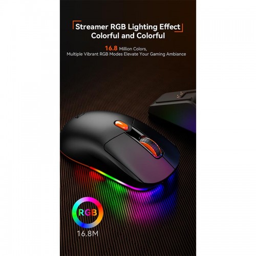 Миша MEETION Проводная + 2.4G + Bluetooth игровая мышь с зарядной базой GW38 | 6 кнопок, 8000 dpi, 30–60 ч, RGB | чёрная