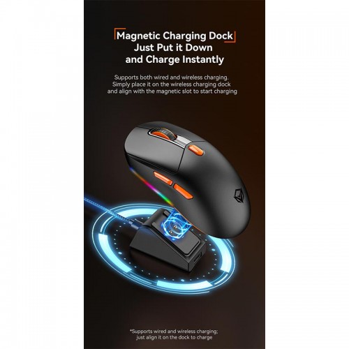 Миша MEETION Проводная + 2.4G + Bluetooth игровая мышь с зарядной базой GW38 | 6 кнопок, 8000 dpi, 30–60 ч, RGB | чёрная