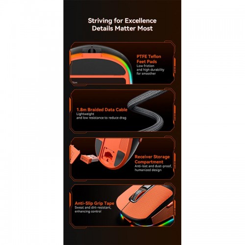 Миша MEETION Проводная + 2.4G + Bluetooth игровая мышь с зарядной базой GW38 | 6 кнопок, 8000 dpi, 30–60 ч, RGB | чёрная