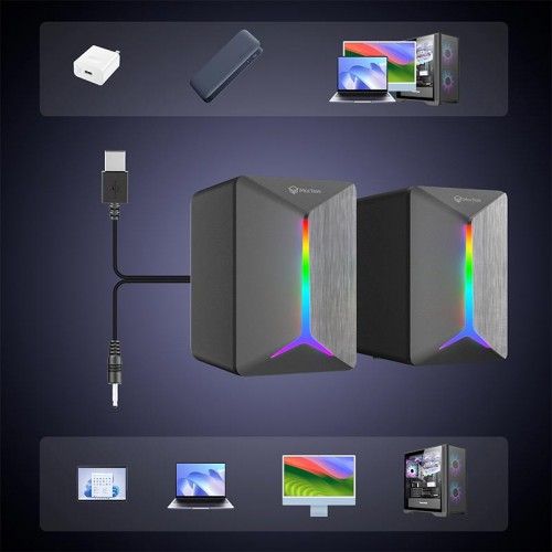 Акустика для ПК Meetion Wired Meetion Speaker MT-SP2011 |AUX+USB, 3W*2, RGB| black