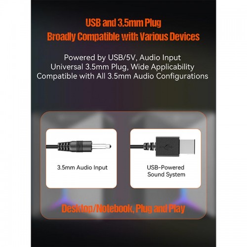 Акустика для ПК Meetion Wired Meetion Speaker MT-SP2011 |AUX+USB, 3W*2, RGB| black