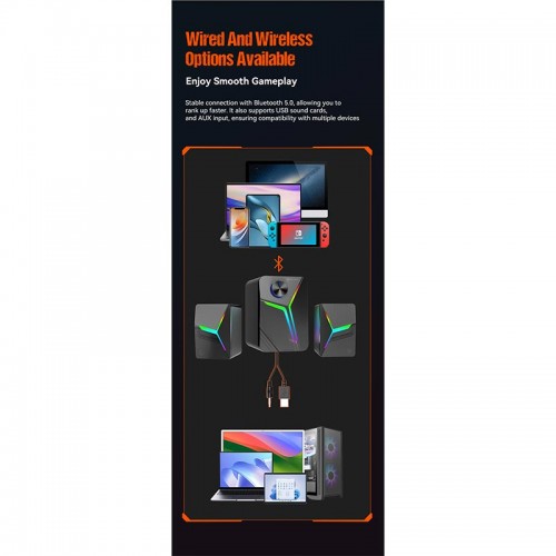 Акустика для ПК Meetion Wired+Bluetooth Meetion Speaker MT-SP2111 |BT5.0/AUX+USB, 15W, RGB| black