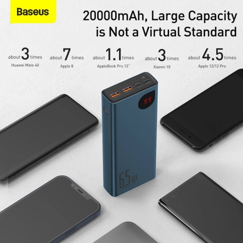 УМБ BASEUS Adaman Metal Digital Display Quick Charge Power Bank 20000mAh |2USB/1Type-C, 6A, 65W| (PPIMDA-D03) black