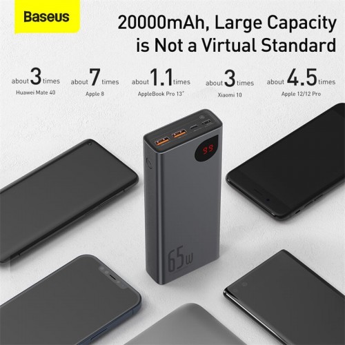 УМБ BASEUS Adaman Metal Digital Display Quick Charge Power Bank 20000mAh |2USB/1Type-C, 6A, 65W| (PPIMDA-D03) black