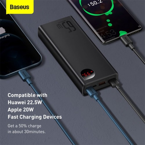 УМБ BASEUS Adaman Metal Digital Display Quick Charge Power Bank 20000mAh |2USB/1Type-C, 6A, 65W| (PPIMDA-D03) black