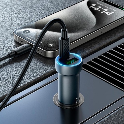 Адаптер автомобільний HOCO Prosperous dual port car charger Z54A (Type-C to Type-C set) |1USB/1Type-C, PD/QC, 48W/3A| grey