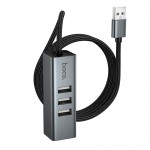 Перехідник HOCO 4-in-1 converter (USB to USB2.0*3+RJ45) HB1D |1m, 480Mbps| metal-grey