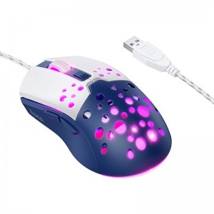 Миша HOCO Sky luminous gaming wired mouse GM51 |1200-3600dpi, 7 LED colors| white-blue