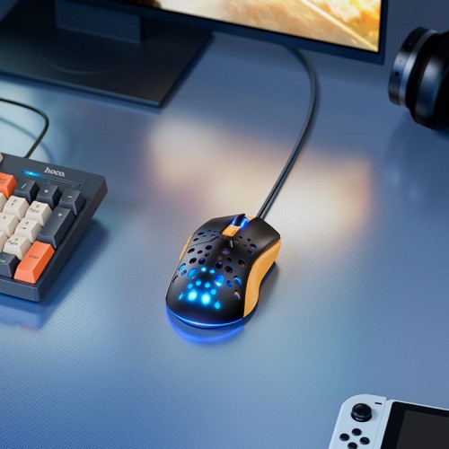 Миша HOCO Sky luminous gaming wired mouse GM51 |1200-3600dpi, 7 LED colors| white-blue