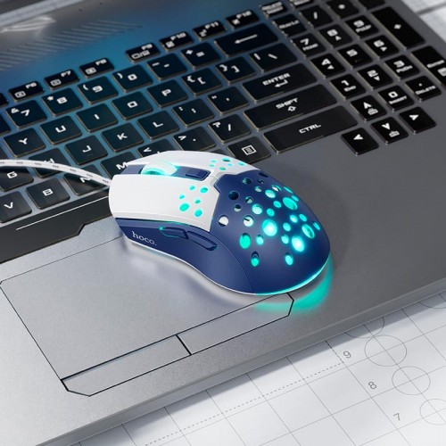 Миша HOCO Sky luminous gaming wired mouse GM51 |1200-3600dpi, 7 LED colors| white-blue