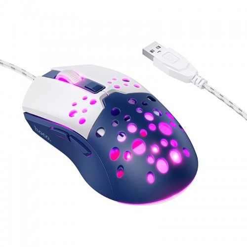 Миша HOCO Sky luminous gaming wired mouse GM51 |1200-3600dpi, 7 LED colors| white-blue