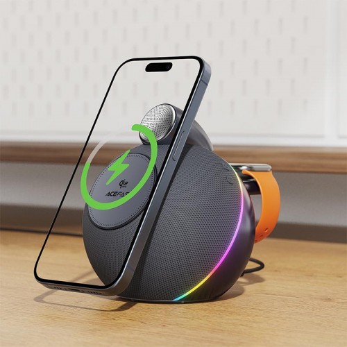 Акустика ACEFAST speaker with wireless charger K10 Air IPX4 |BT5.4, Qi2 25W, RGB, TWS|