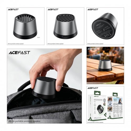 Акустика ACEFAST portable wireless speaker K8 Go IPX4 |BT6.0, Qi 15W, TWS, ENC Call|