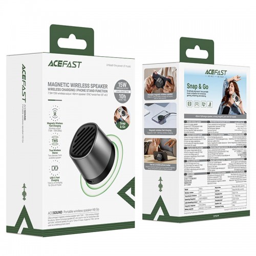 Акустика ACEFAST portable wireless speaker K8 Go IPX4 |BT6.0, Qi 15W, TWS, ENC Call|