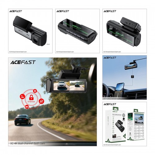 Відеореєстратор ACEFAST 4K dual-channel dash cam X2 |3.59", 4k/30fps, Wi-Fi, GPS| black