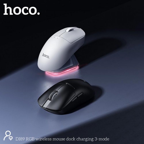 Миша HOCO RGB wireless mouse dock charging 3-mode DI89 |2.4G/BT/Type-C| white