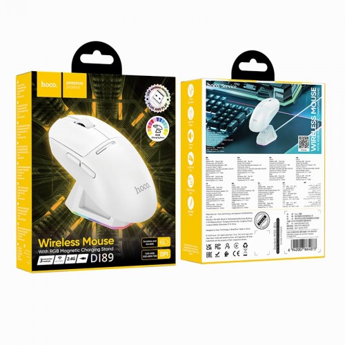 Миша HOCO RGB wireless mouse dock charging 3-mode DI89 |2.4G/BT/Type-C| white