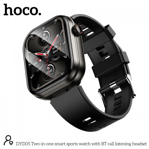 Smart sports watch with BT call listening headset HOCO Two-in-one DYD05 |2.02", IP67, 3-5 days| black