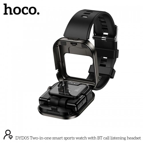 Smart sports watch with BT call listening headset HOCO Two-in-one DYD05 |2.02", IP67, 3-5 days| black