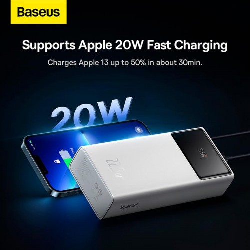 УМБ Baseus Star-Lord Digital Display Fast Charge Power Bank 30000mAh |2USB/1Type-C, 22.5W/3A, PD/QC| white