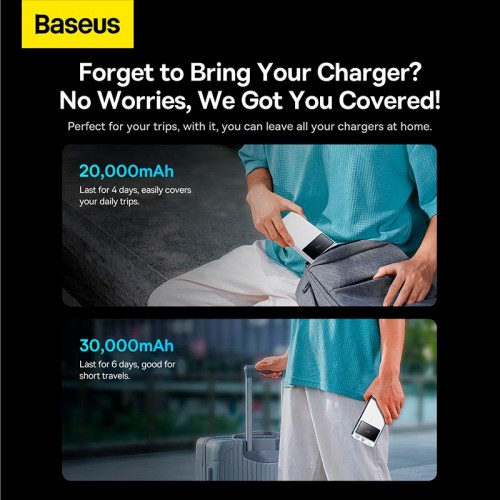 УМБ Baseus Star-Lord Digital Display Fast Charge Power Bank 30000mAh |2USB/1Type-C, 22.5W/3A, PD/QC| white