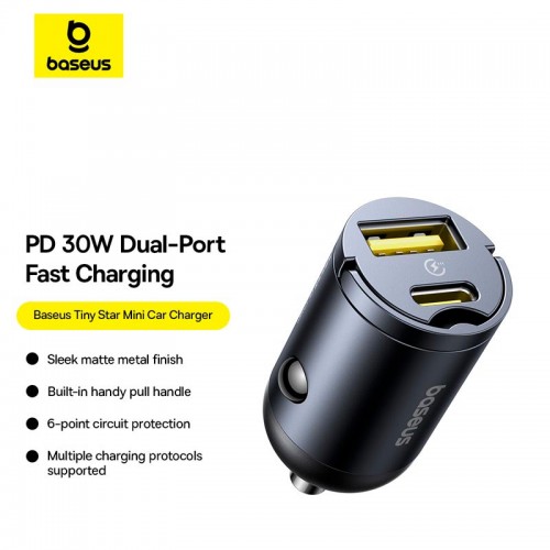 Адаптер автомобильный Baseus Tiny Star Mini Car Charger |1USB/1Type-C, 30W/3A, PD/QC|