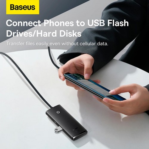 HUB адаптер Baseus Lite Series 4-Port USB-A HUB Adapter (USB-A to USB 3.0*4/1Type-C) |2m, 3A, 500MB/s| black