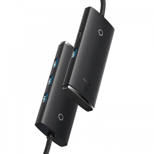 HUB адаптер Baseus Lite Series 4-Port USB-A HUB Adapter (USB-A to USB 3.0*4/1Type-C) |2m, 3A, 500MB/s| black