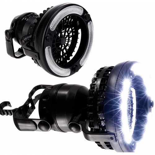 Портативний вентилятор крючок кріплення Happy Camper 2in1 ZPD-001 |18 LED, Battery not included| black