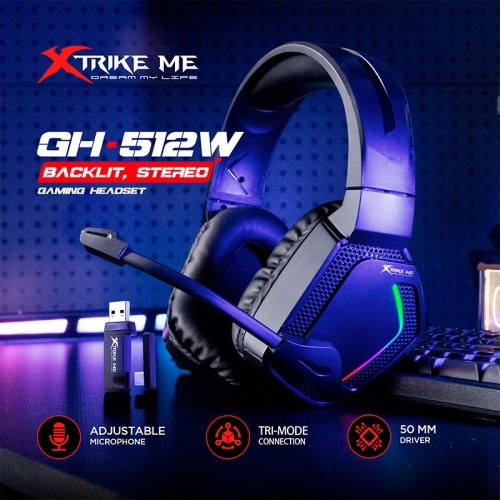 Навушники XTRIKE ME Tri-mode wirless headset GH-512W |2x3.5mm*1+USB, 2.4G, RGB| black