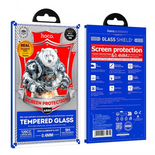 Захисне скло для iPhone 17/16 Pro HOCO Bear Shield series full screen HD tempered glass (A888) black